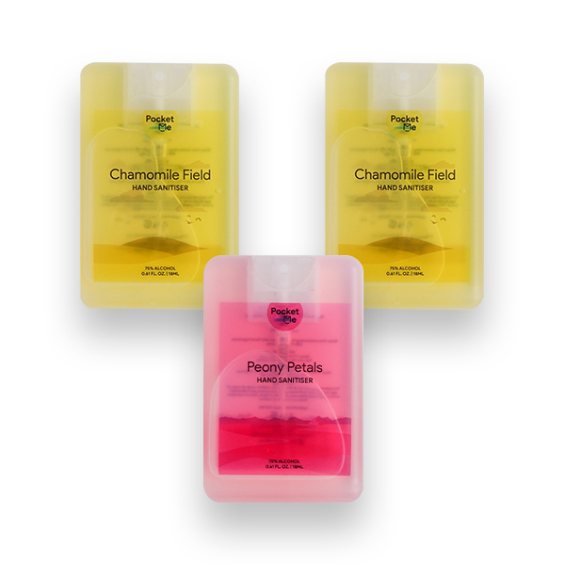 Pocket Me Hand Sanitizer Spray - 2 x  Chamomile Field 18ml + 1 x Peony Petals18ml